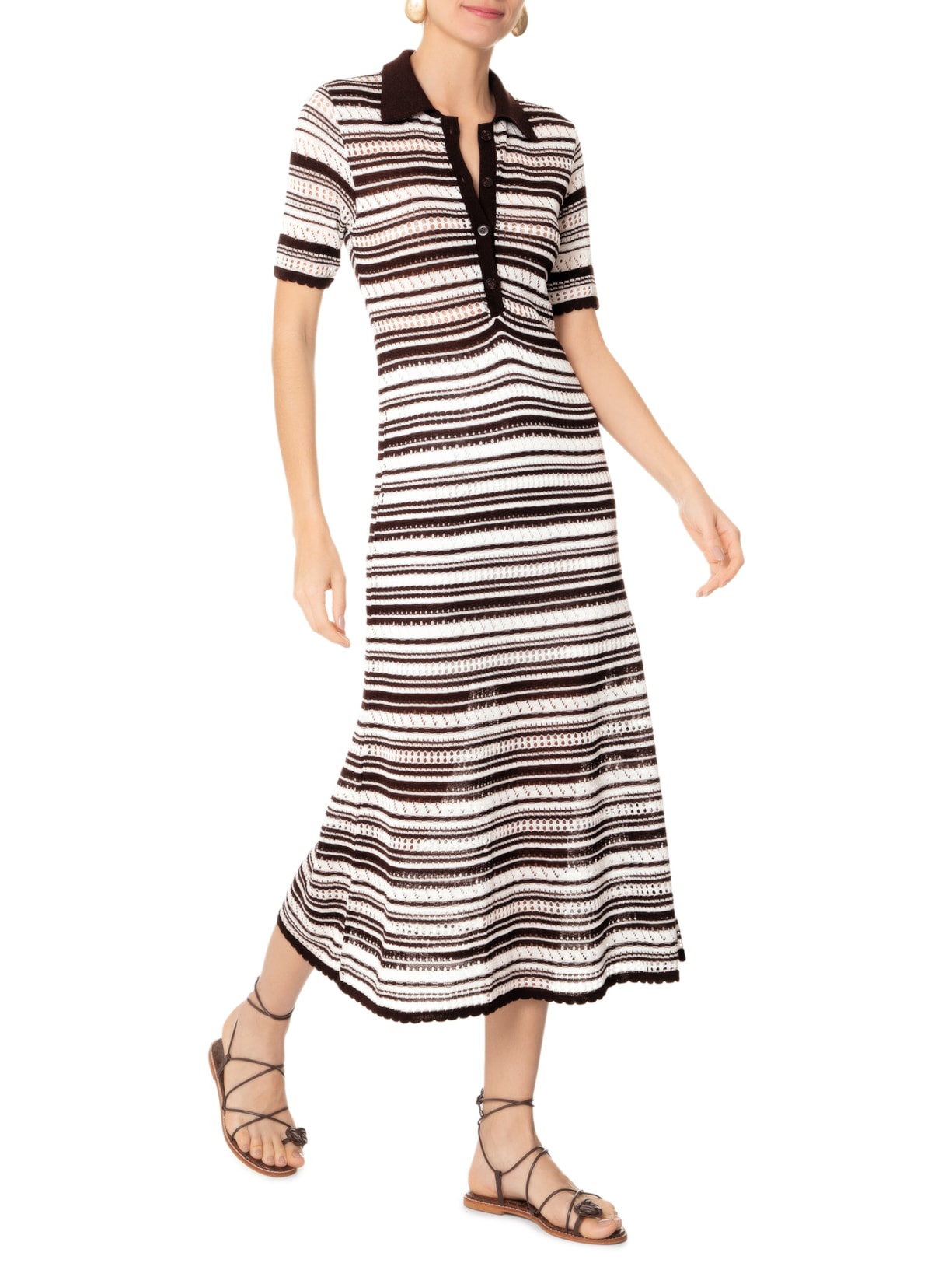 Vestido Gola Polo Em Tricot Marrom '2Essential