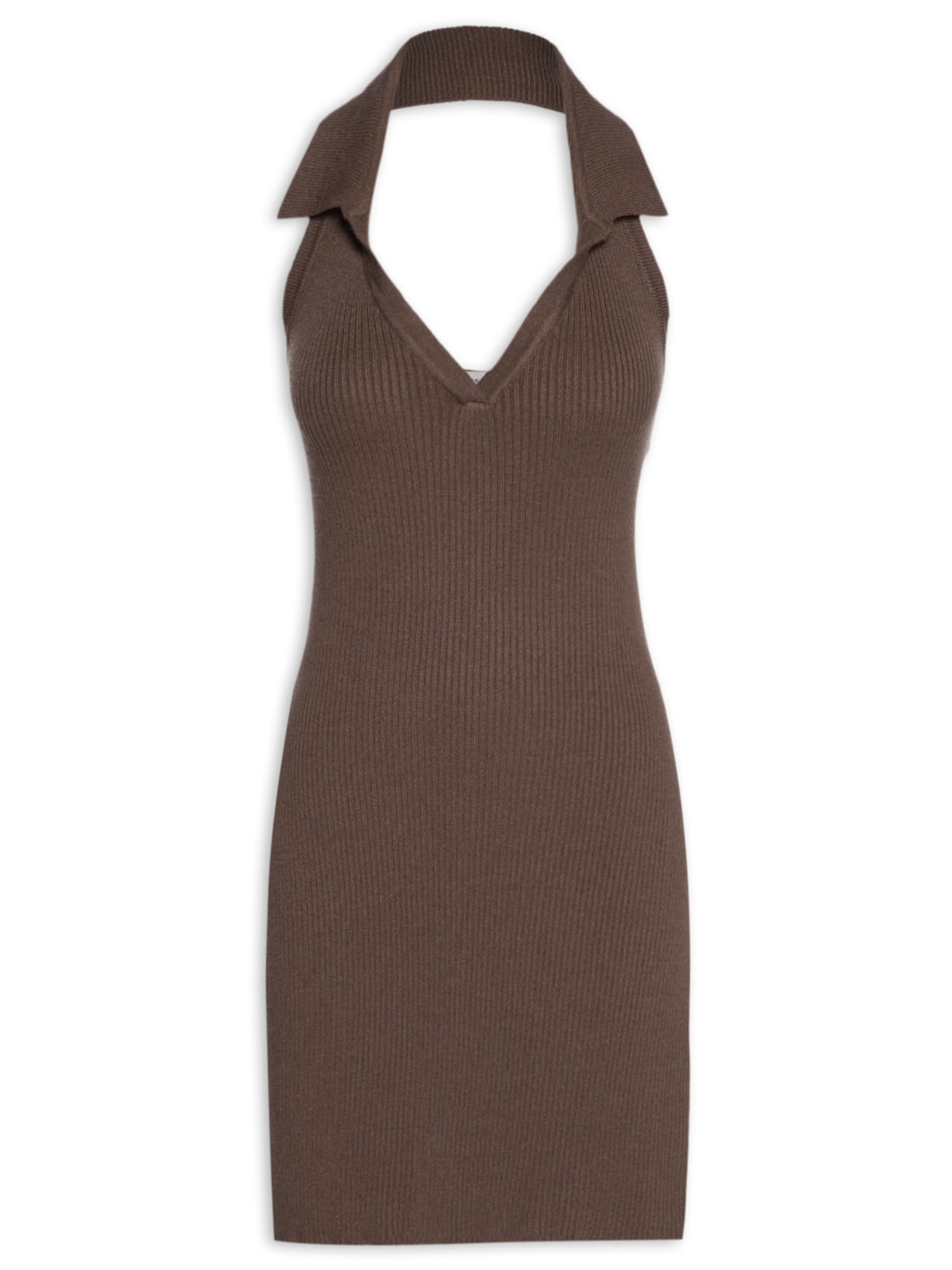 Vestido Gola Polo Tricot - Marrom