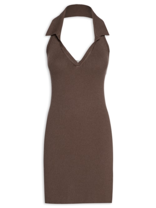 Vestido Gola Polo Tricot - Marrom