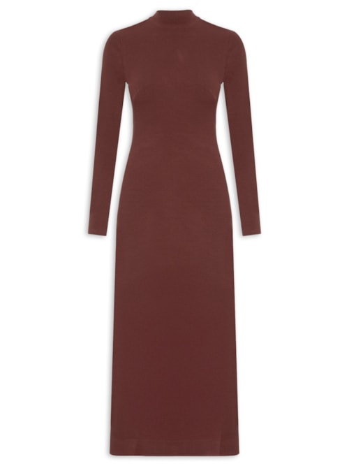 Vestido Golinha Decote Costas Crepe - Marrom