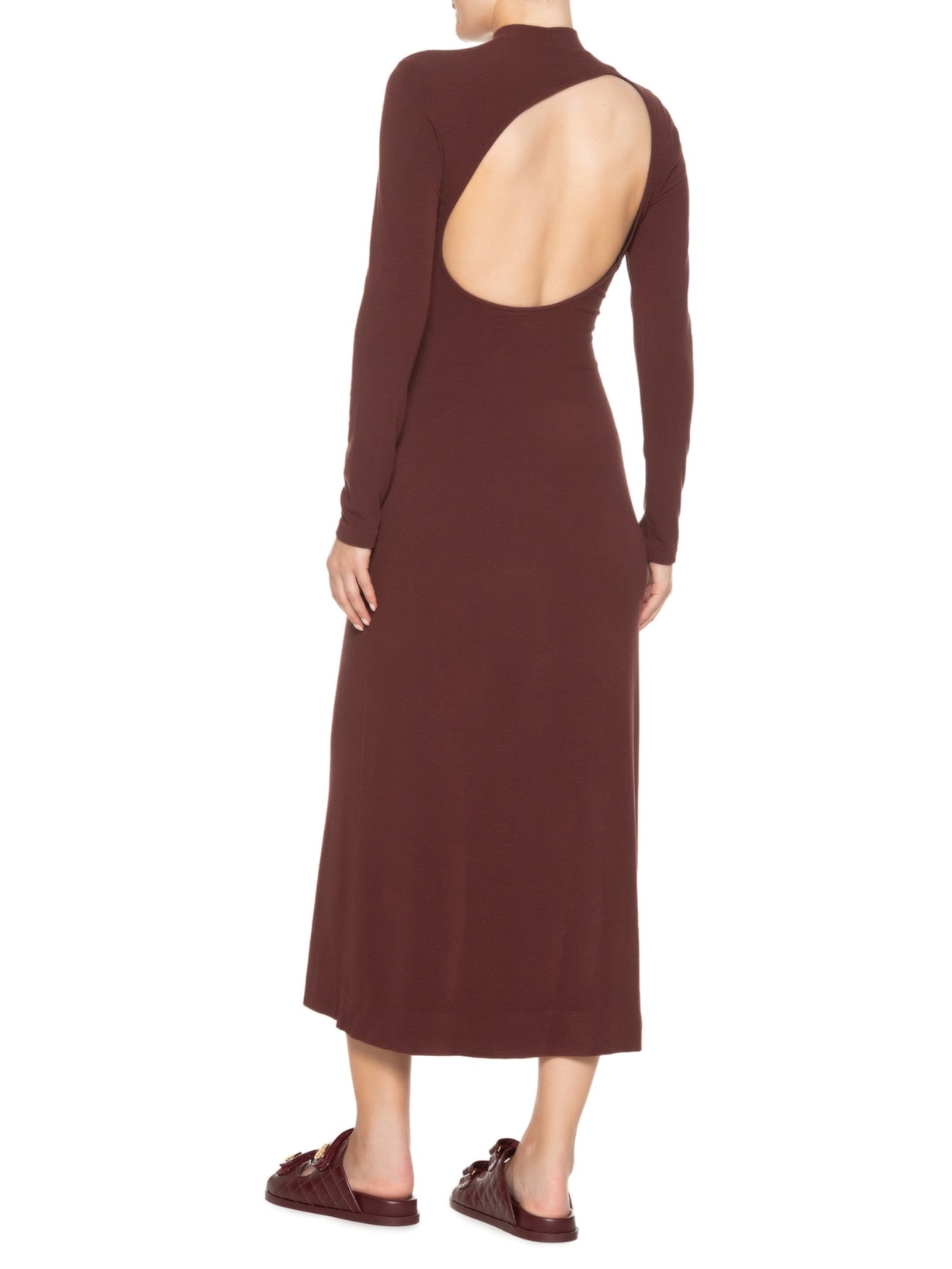 Vestido Golinha Decote Costas Crepe Marrom Farm