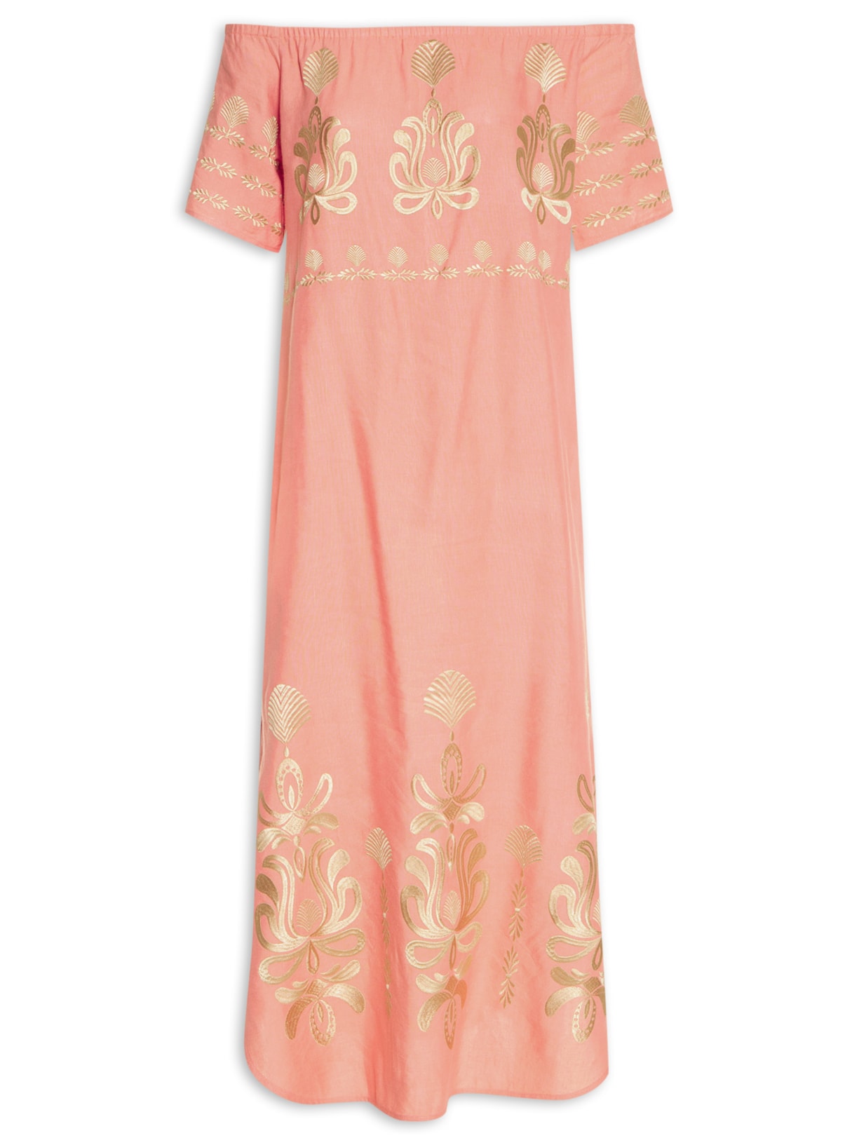 Vestido Grécia Bordado Ouro - Rosa