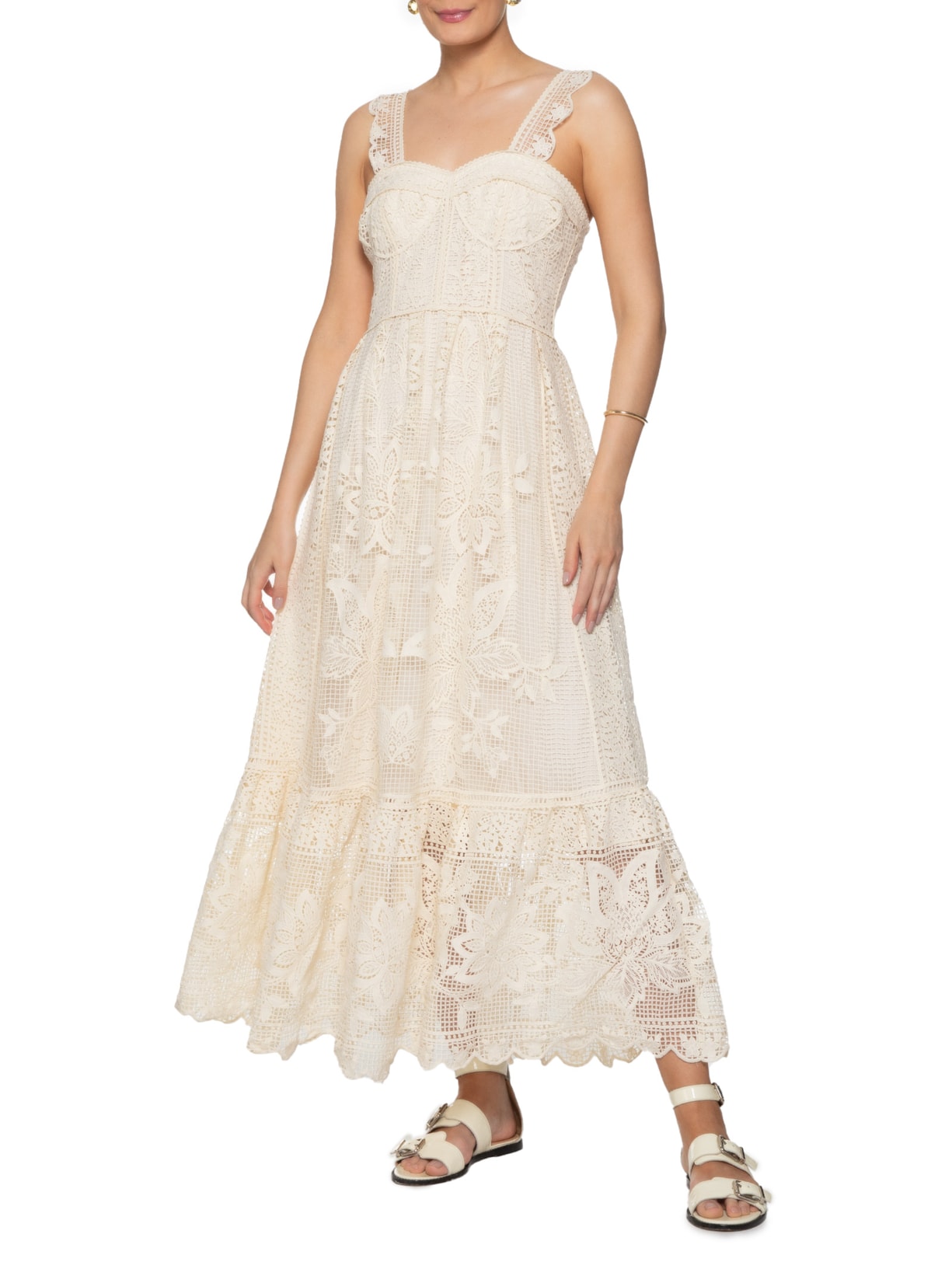 Vestido Guipure Ciranda De Cor Off White Farm