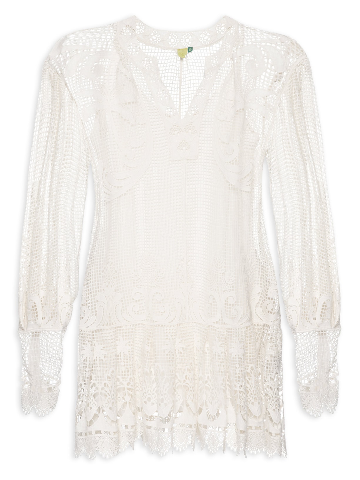 Vestido Guipure Pintura De Flor - Branco