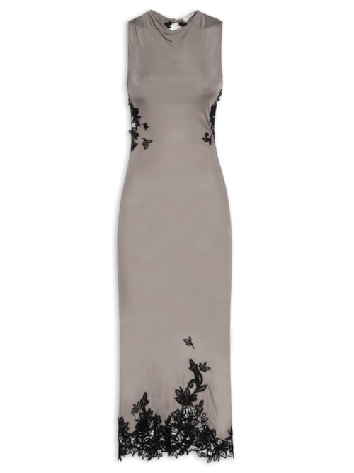 Vestido Hibiscus Embroidered Rib Dress - Bege