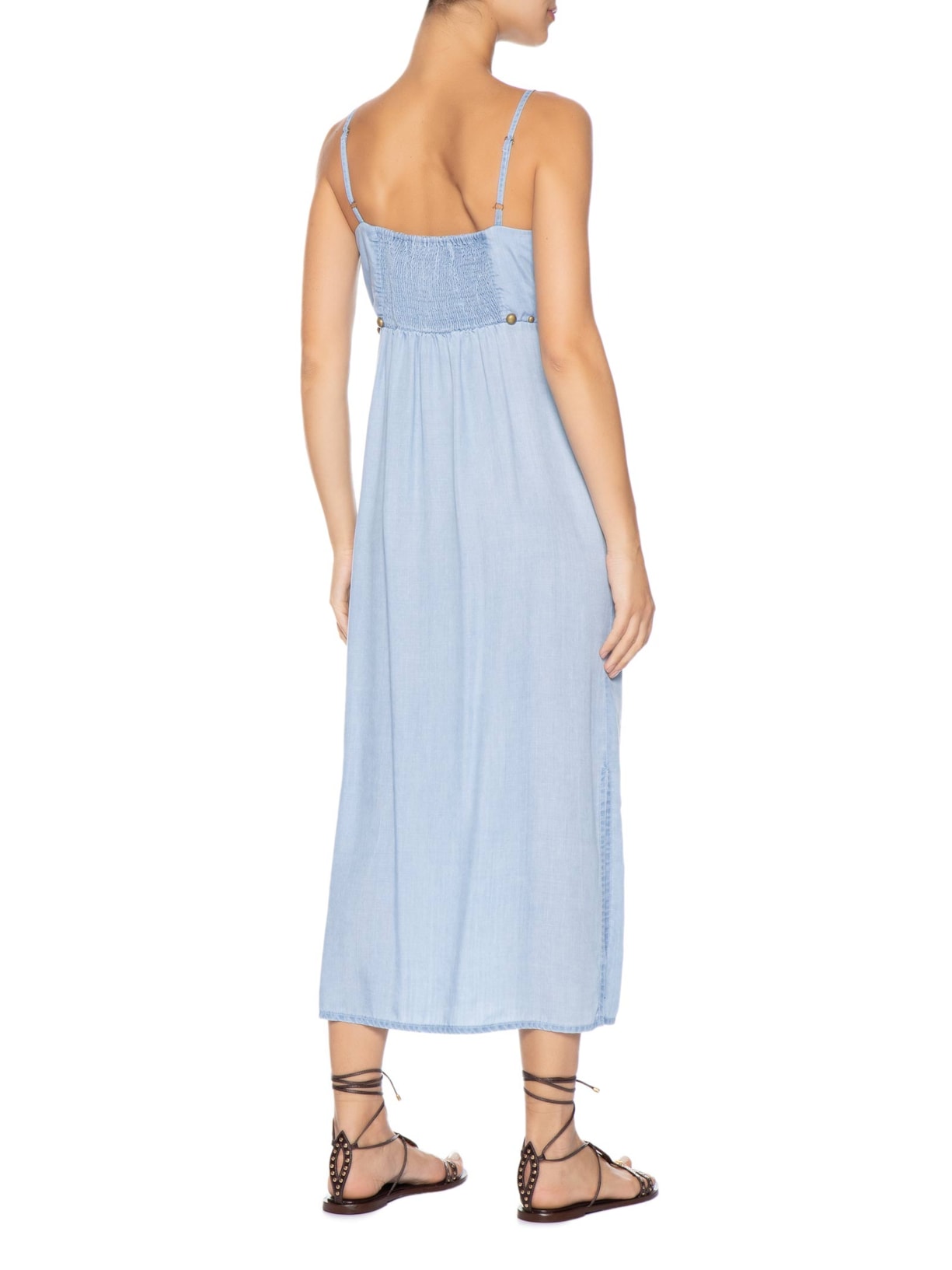 Vestido Jeans Bojo Alcinha Rebites Azul Maria Filó