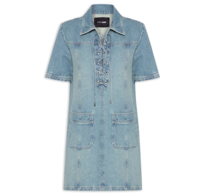 Vestido Jeans Curto Com Amarrações - Azul