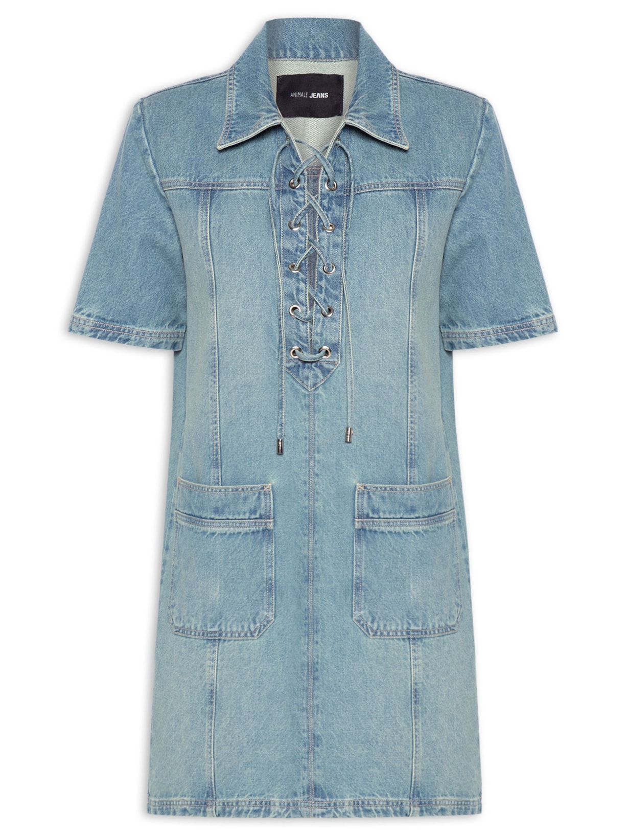 Vestido Jeans Curto Com Amarrações - Azul