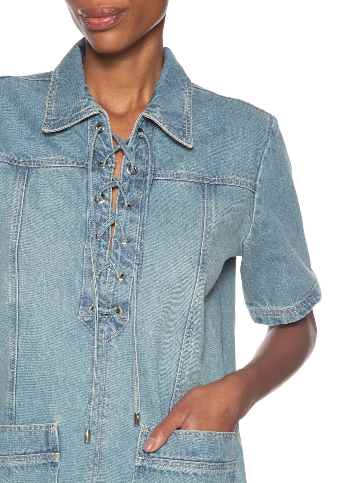 Vestido Jeans Curto Com Amarrações Azul Animale Jeans