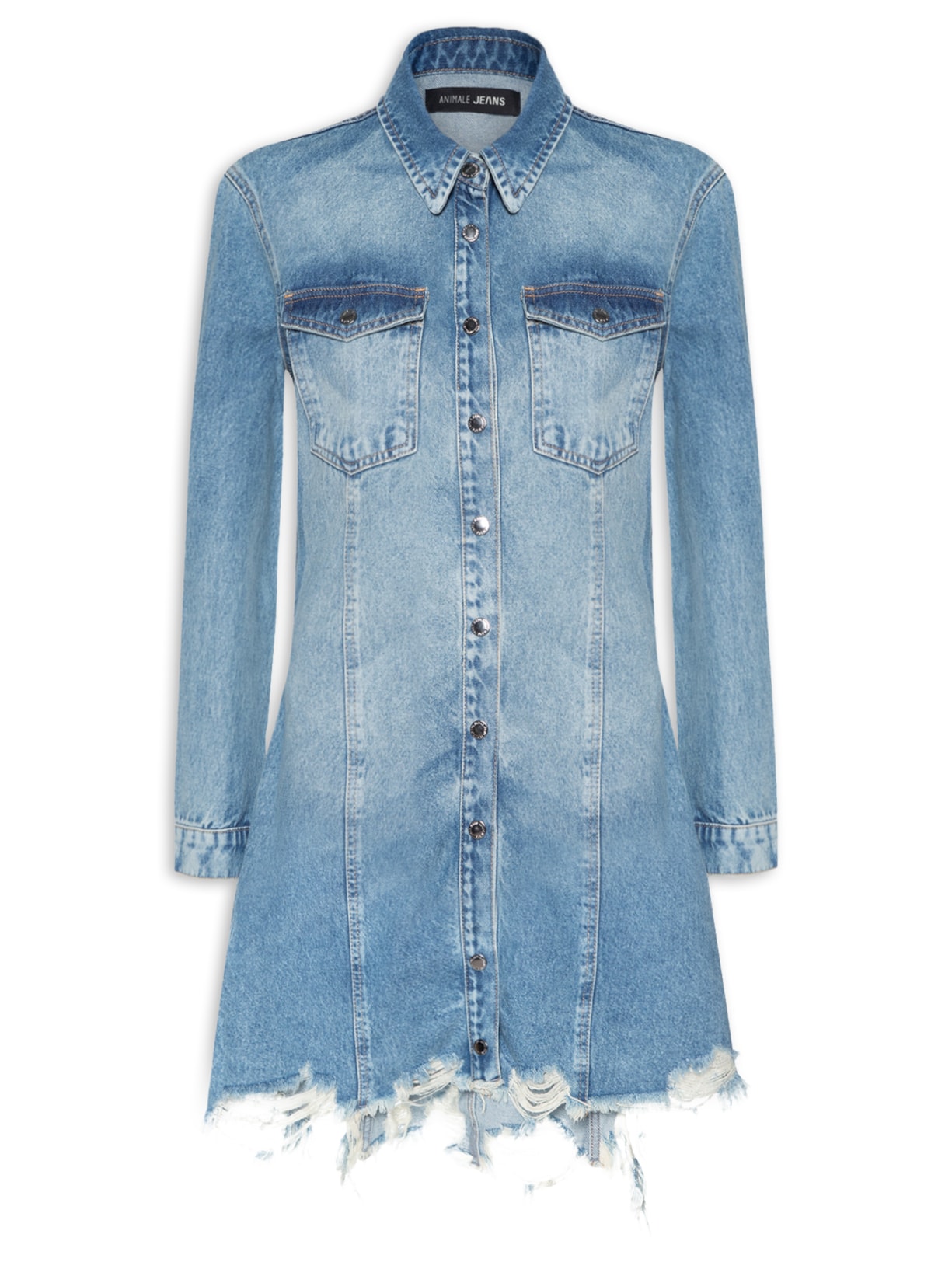 Vestido Jeans Curto Destroyed Na Barra - Azul