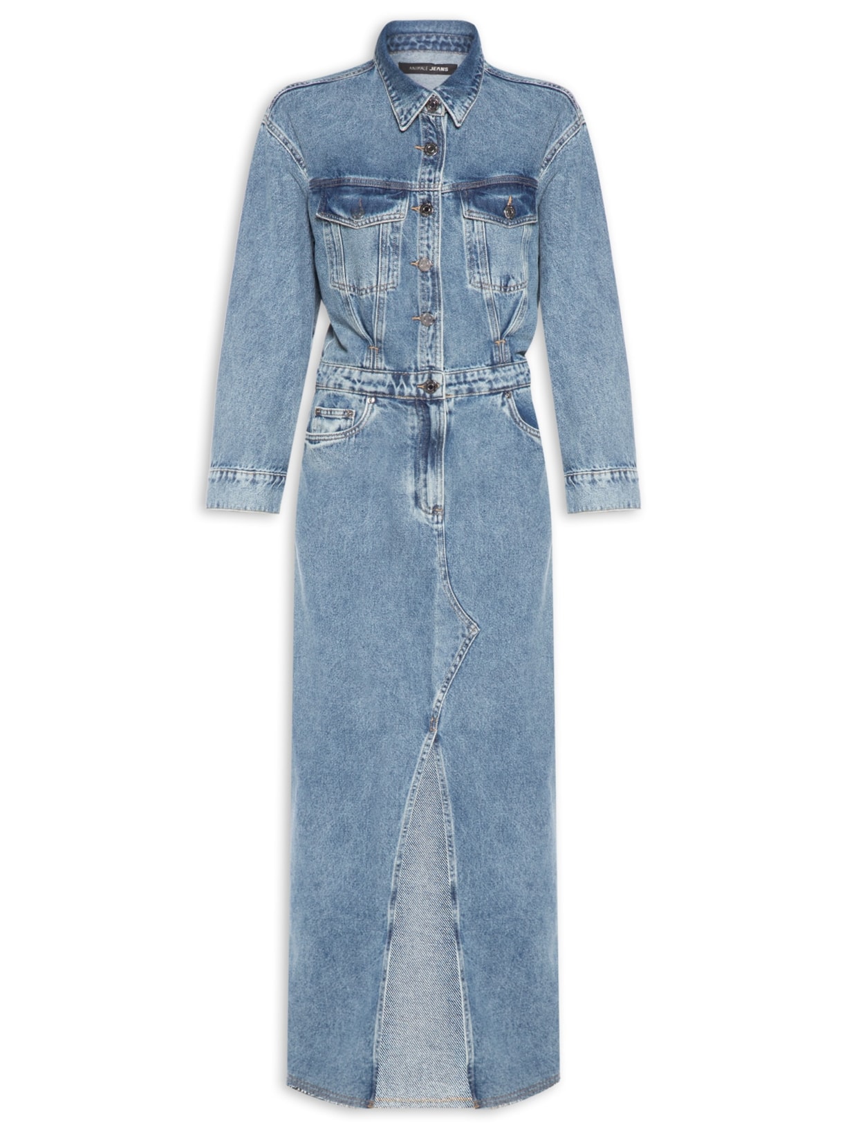 Vestido Jeans Longo Com Fenda - Azul