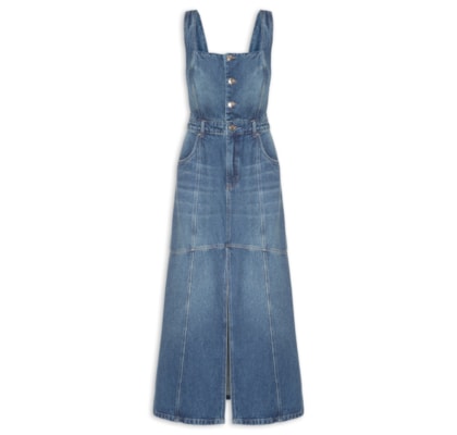 Vestido Jeans Longo Fenda Frontal - Azul