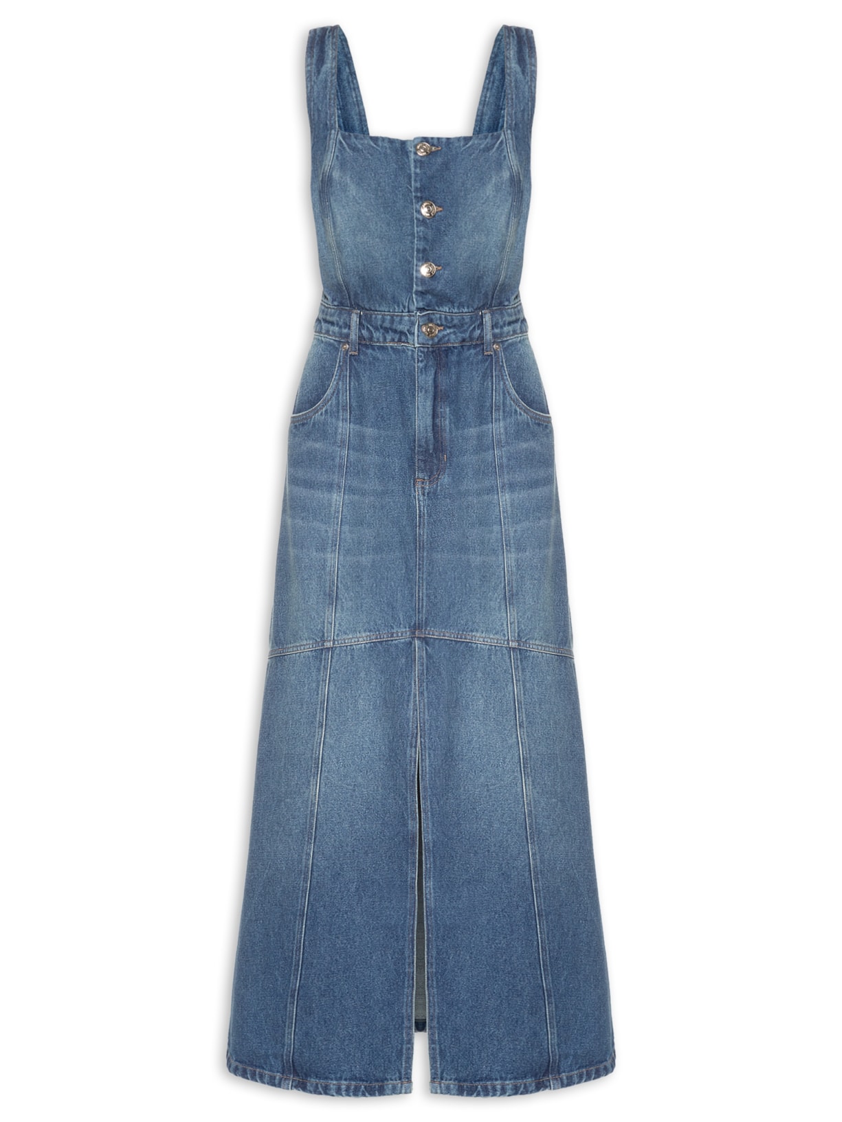 Vestido Jeans Longo Fenda Frontal - Azul