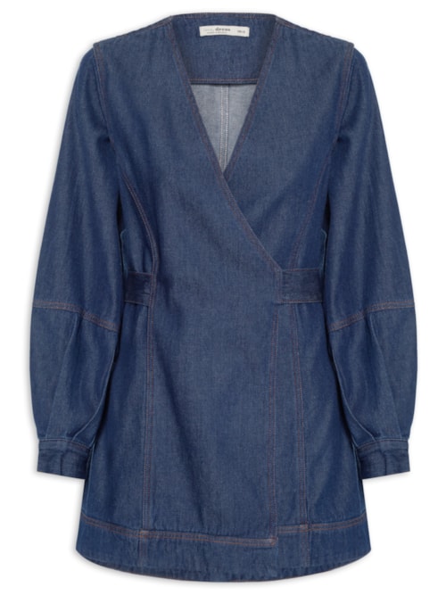 Vestido Jeans Manga - Azul