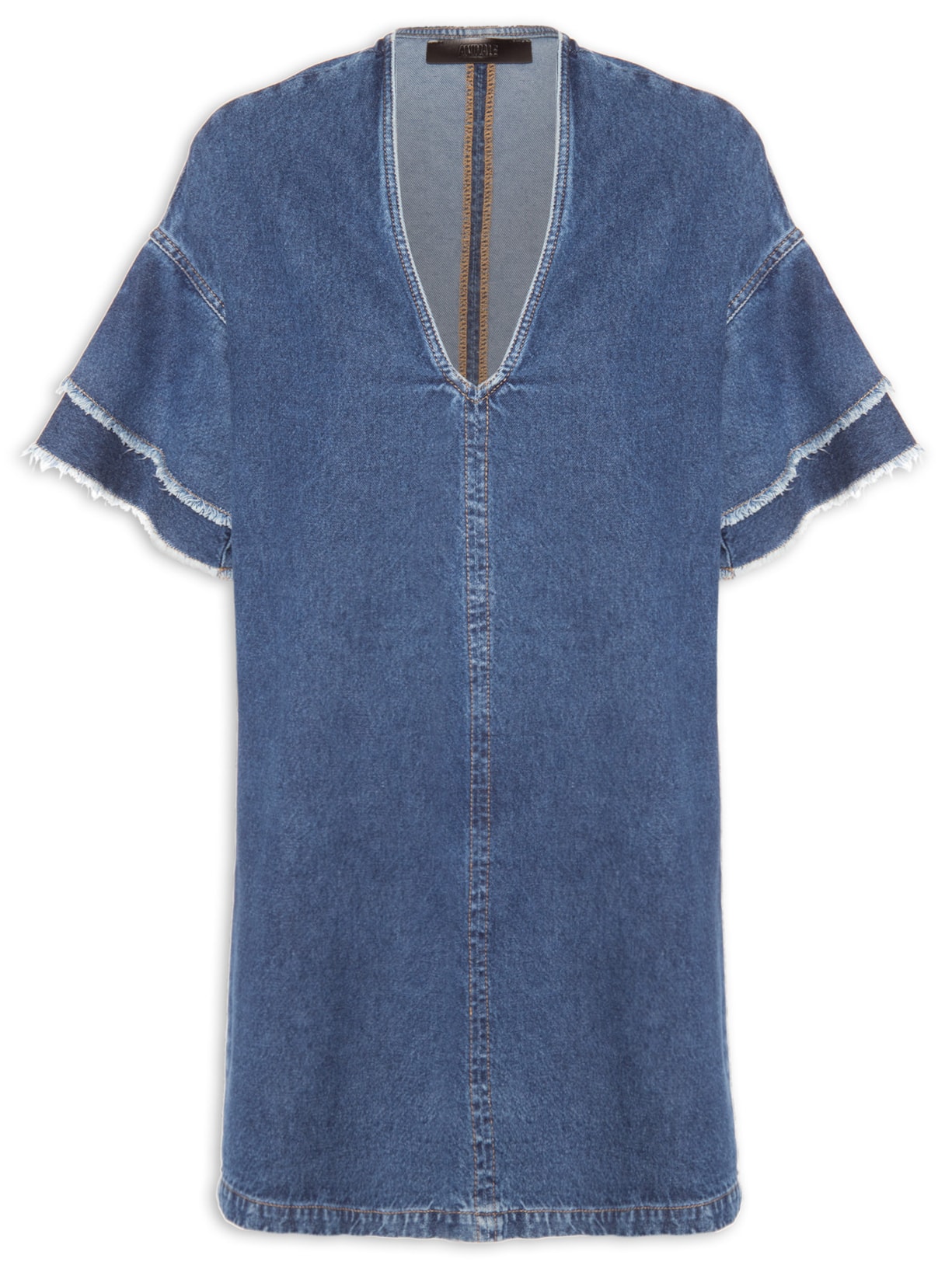 Vestido Jeans Manga Babado - Azul