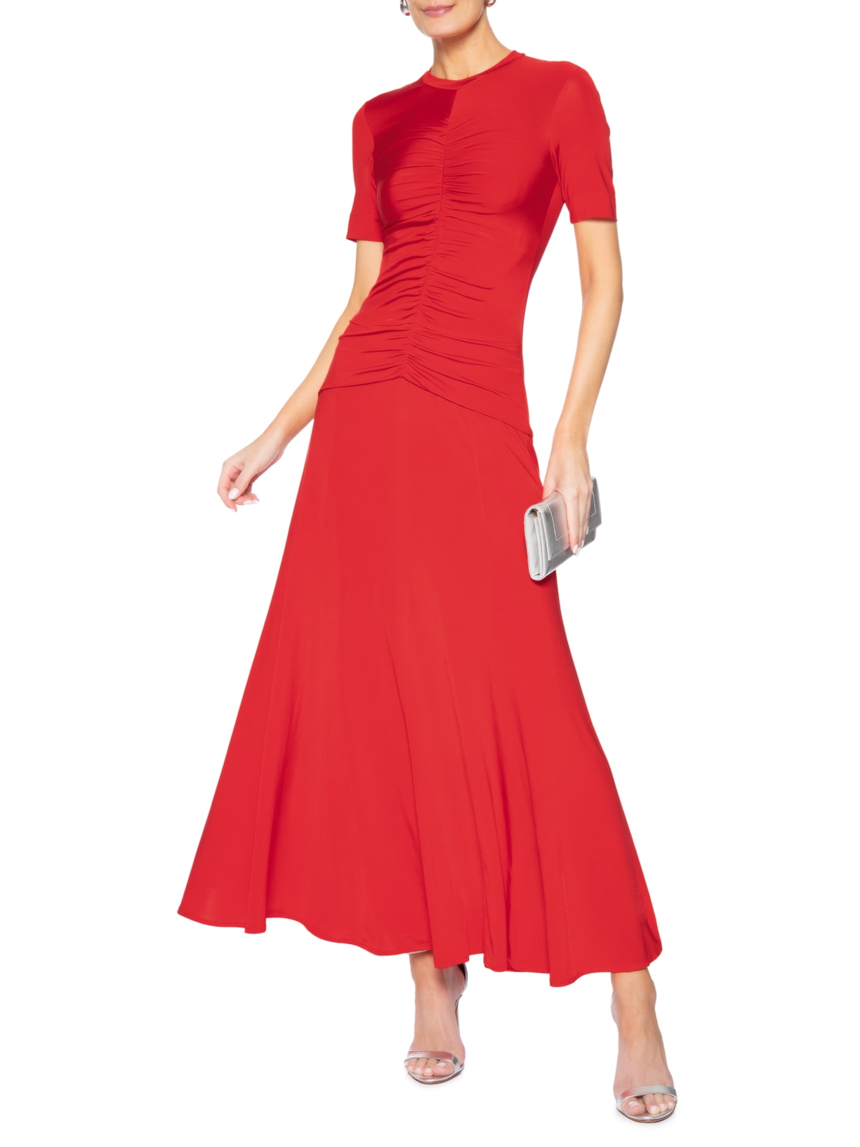 Vestido Jersey Centro Franzido Nesgas Vermelho Andrea Marques