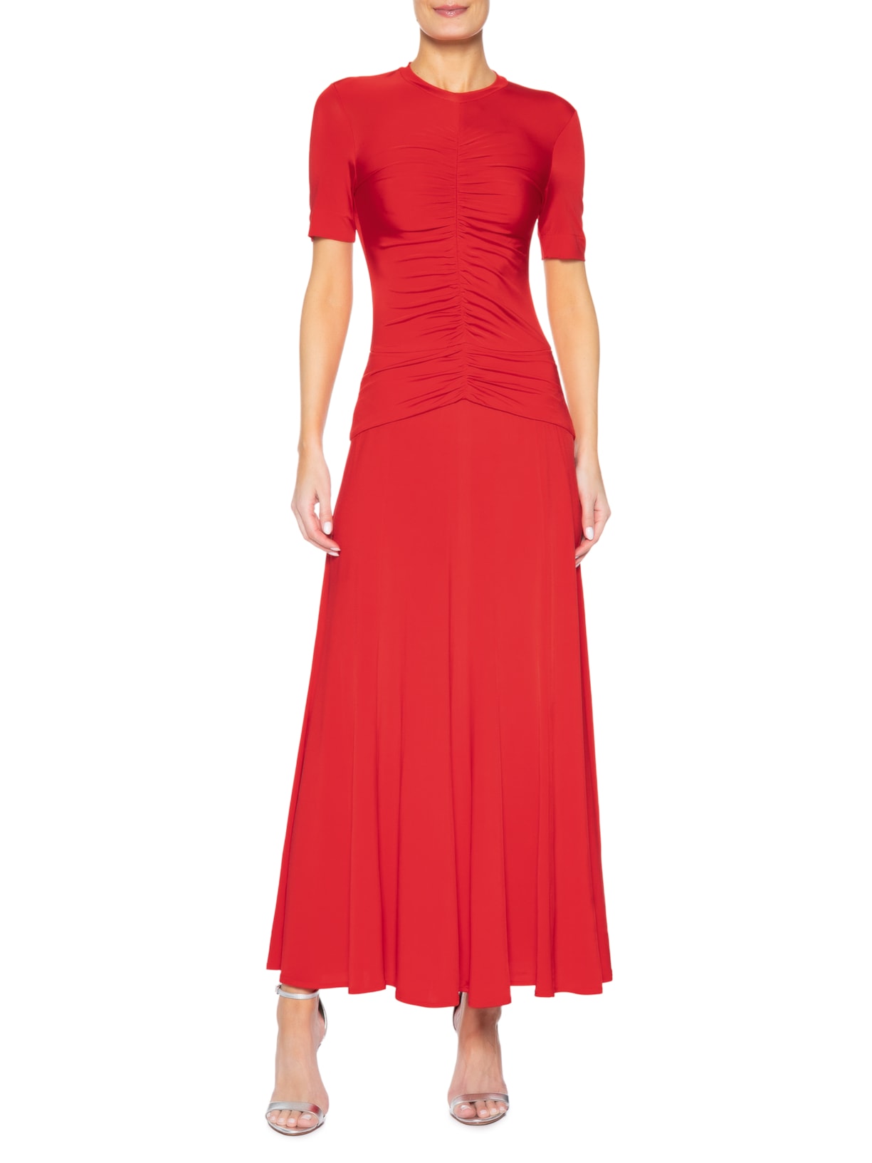 Vestido Jersey Centro Franzido Nesgas Vermelho Andrea Marques