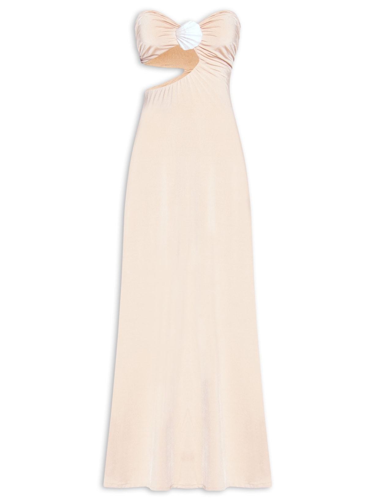 Vestido Jersey Com Concha - Bege