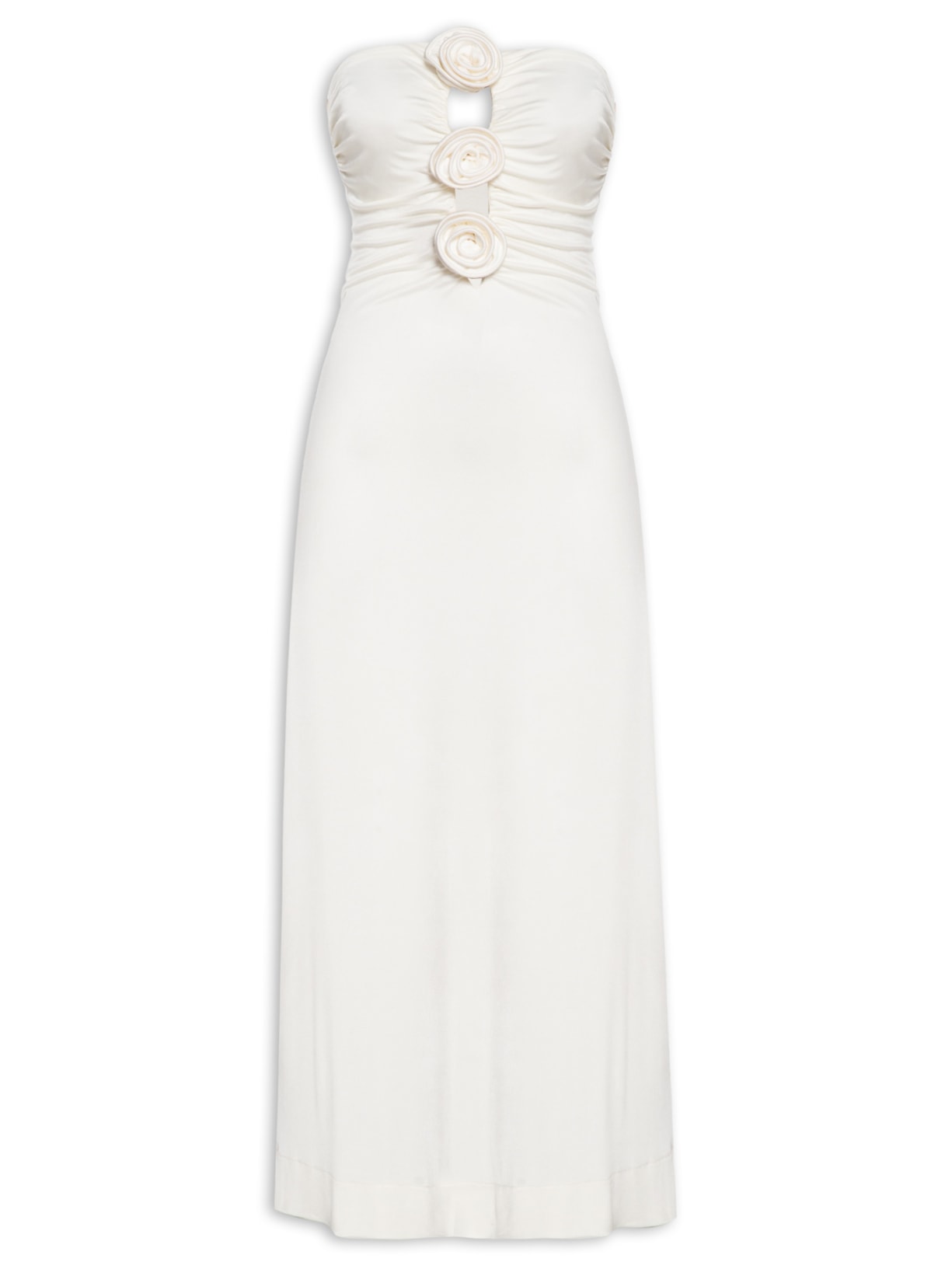 Vestido Jersey Flores Decote Branco Farm