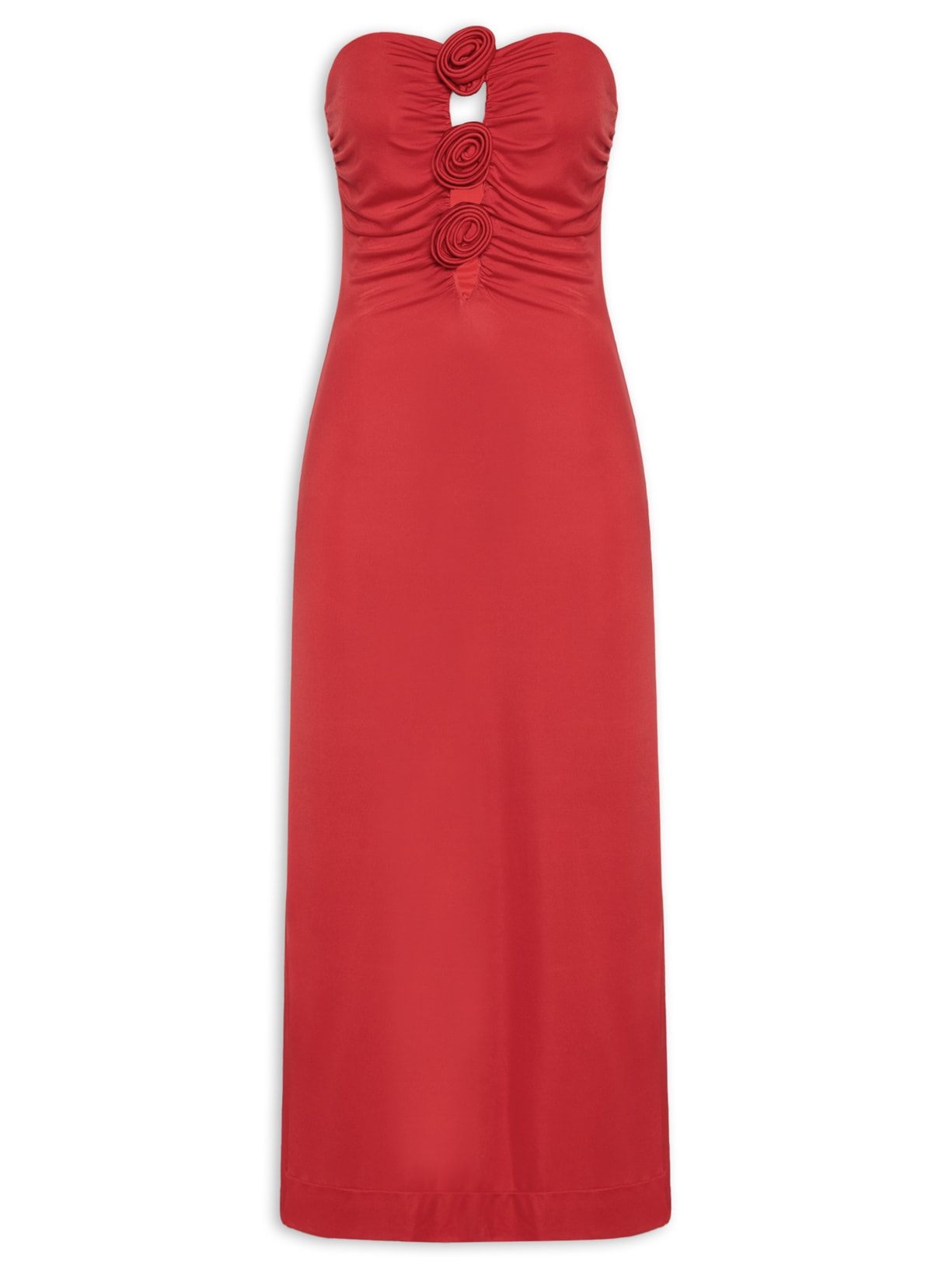 Vestido Jersey Flores Decote - Vermelho