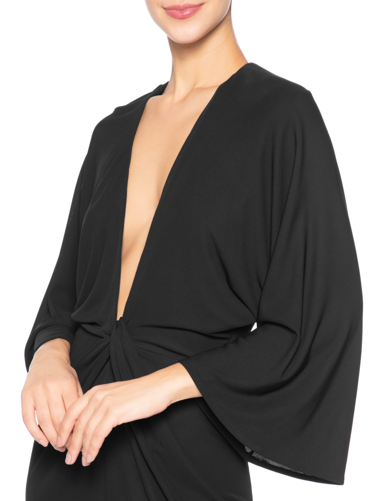 Vestido Jersey Midi Decote Profundo Preto Animale