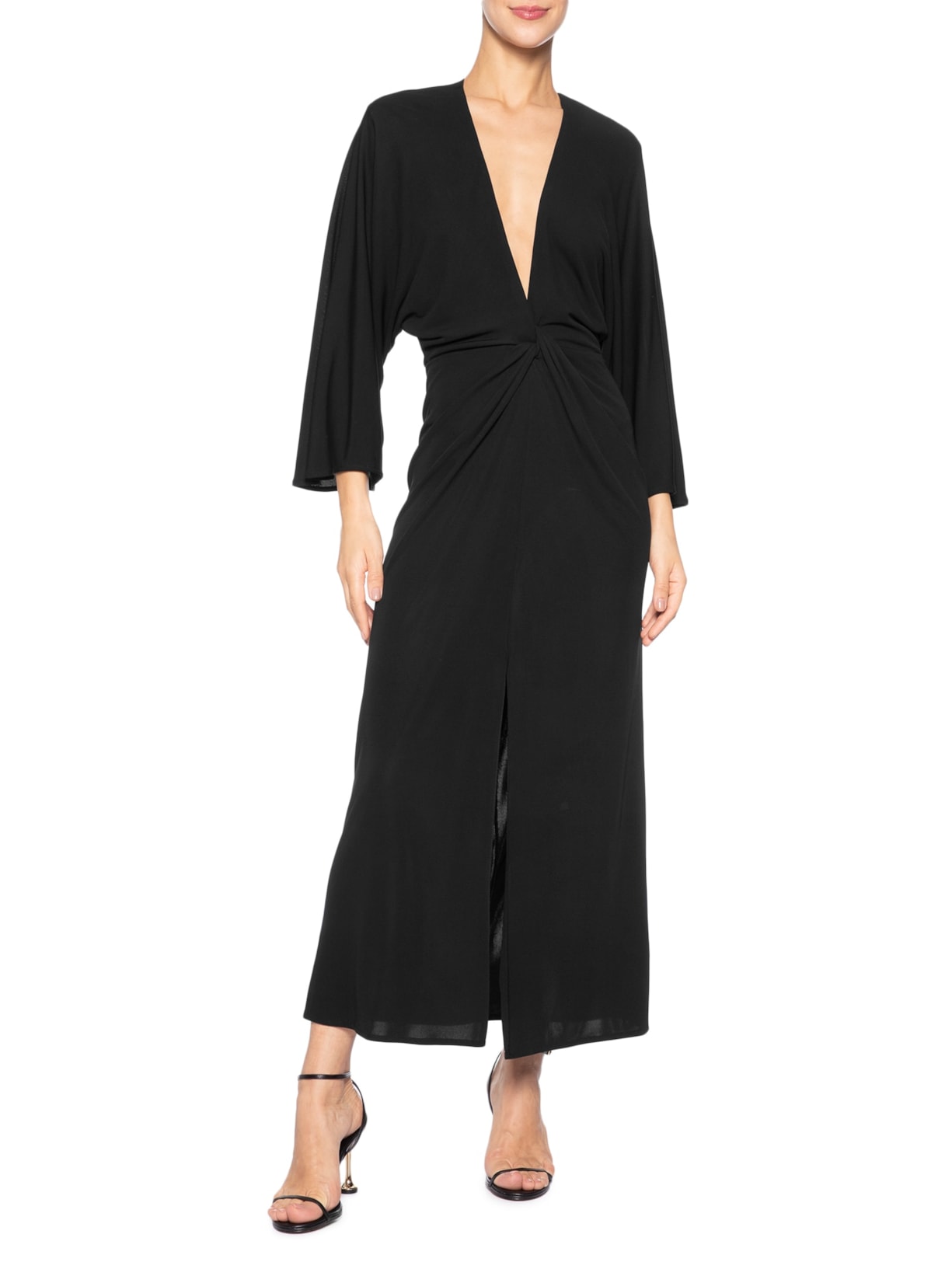 Vestido Jersey Midi Decote Profundo Preto Animale