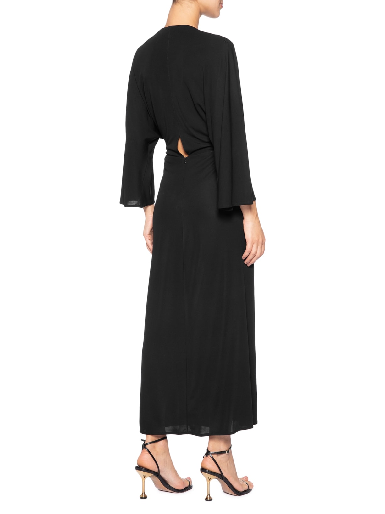 Vestido Jersey Midi Decote Profundo Preto Animale