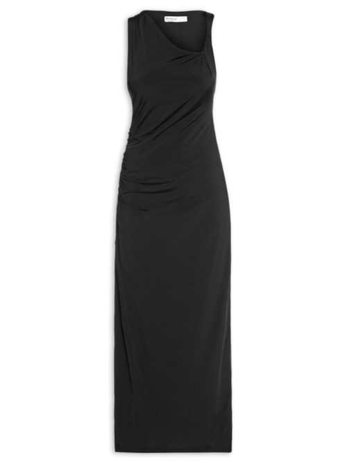 Vestido Jersey Ombro Torcido - Preto