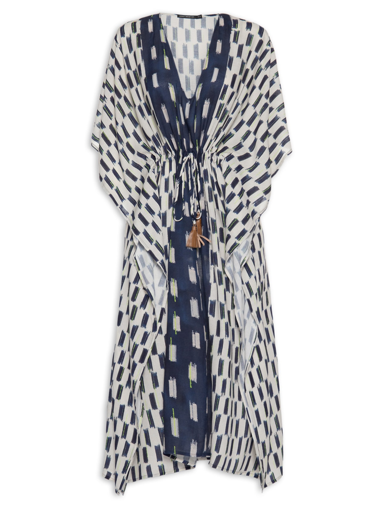 Vestido Kaftan Amarração Cintura - Azul