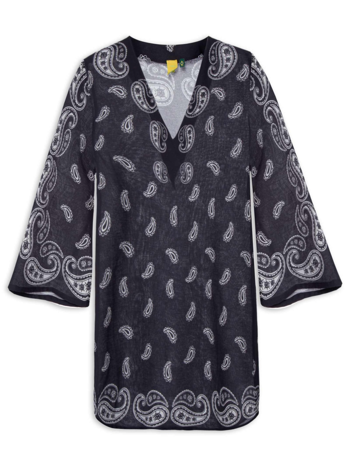 Vestido Kaftan Banana Jardim - Preto