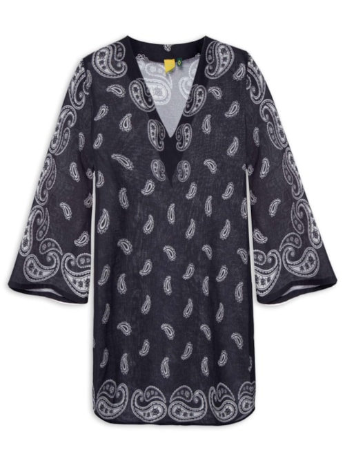 Vestido Kaftan Banana Jardim - Preto