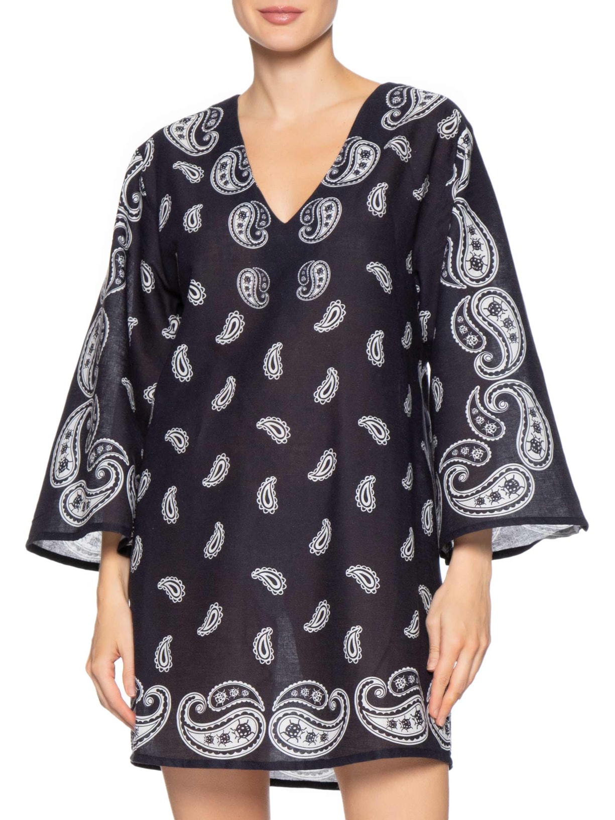 Vestido Kaftan Banana Jardim Preto Farm Praia