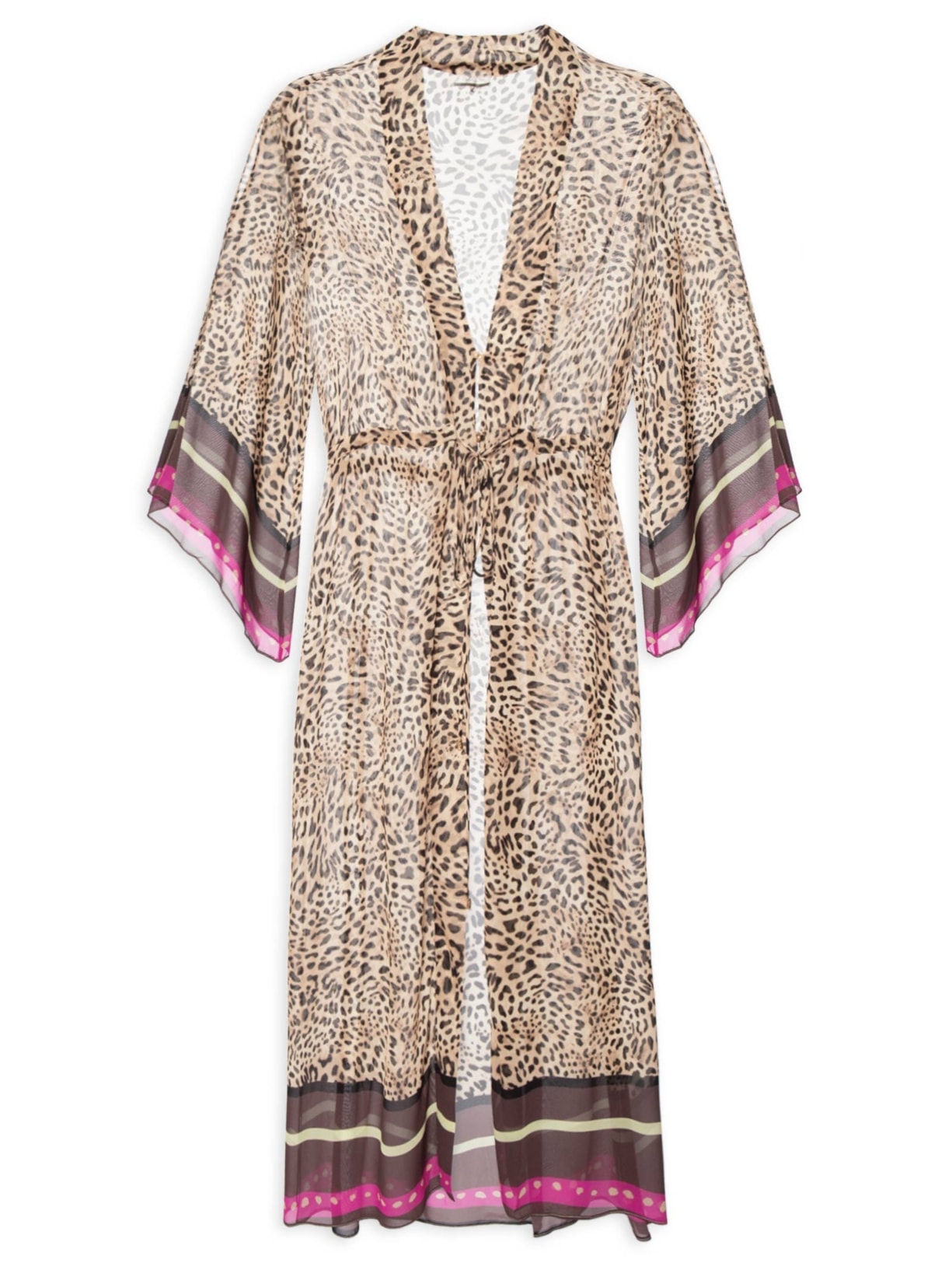 Vestido Kaftan Onça Lenço Resort Marrom Animale Resort