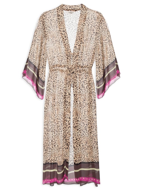 Vestido Kaftan Onça Lenço Resort - Marrom