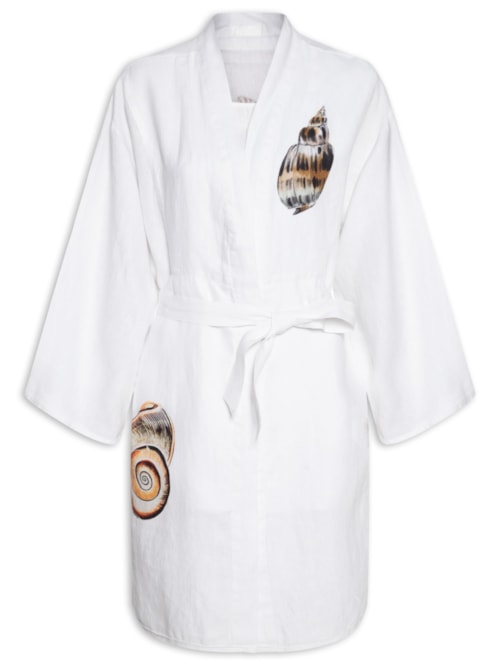 Vestido Kimono Concha Tex Color Linho - Branco