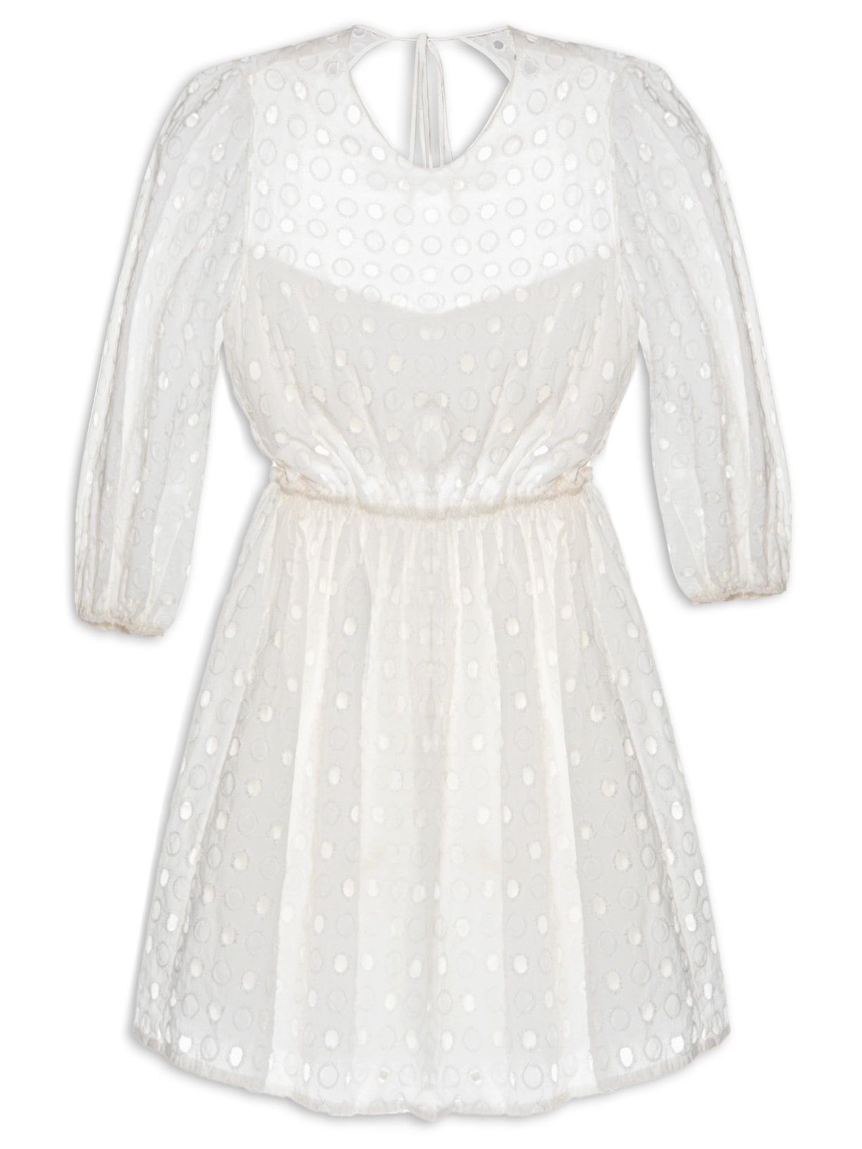 Vestido Laise Curto Com Manga - Branco