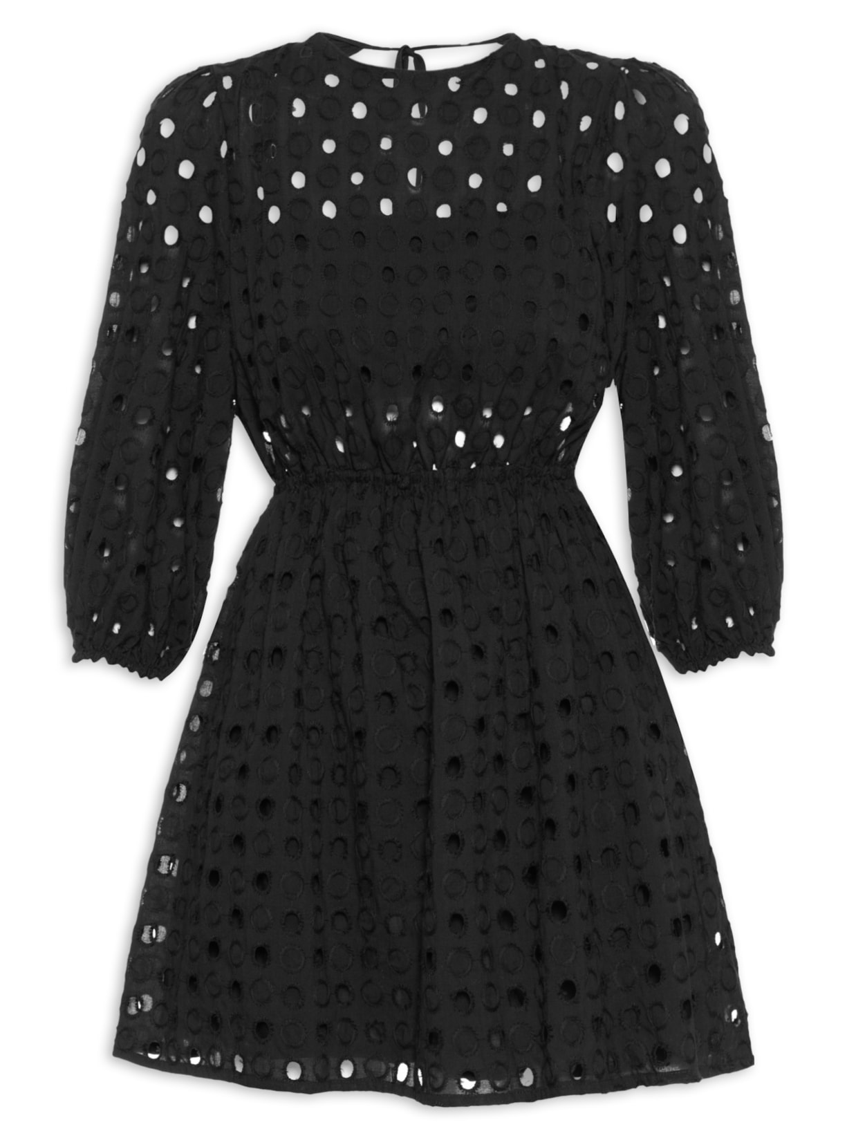 Vestido Laise Curto Com Manga - Preto