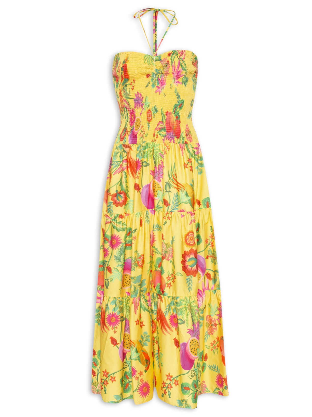 Vestido Lastex Jardim De Frutas - Amarelo