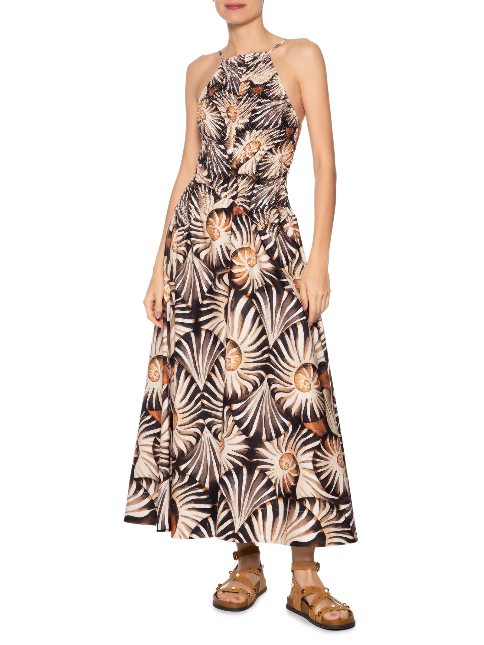 Vestido Lastex Mar De Concha - Marrom