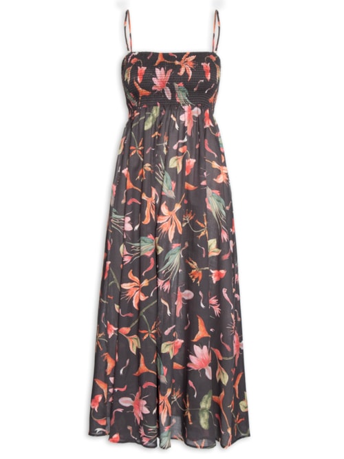 Vestido Lastex Midi Fishbloom Plum - Preto