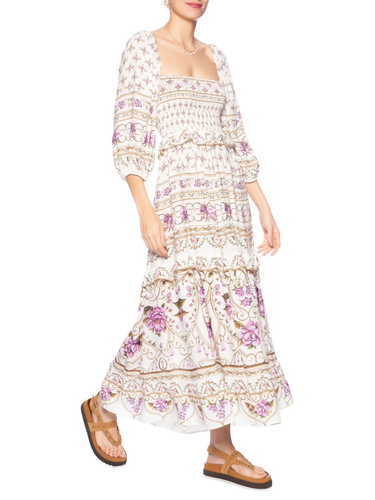 Vestido Lastex Poesia De Flor Branco Farm