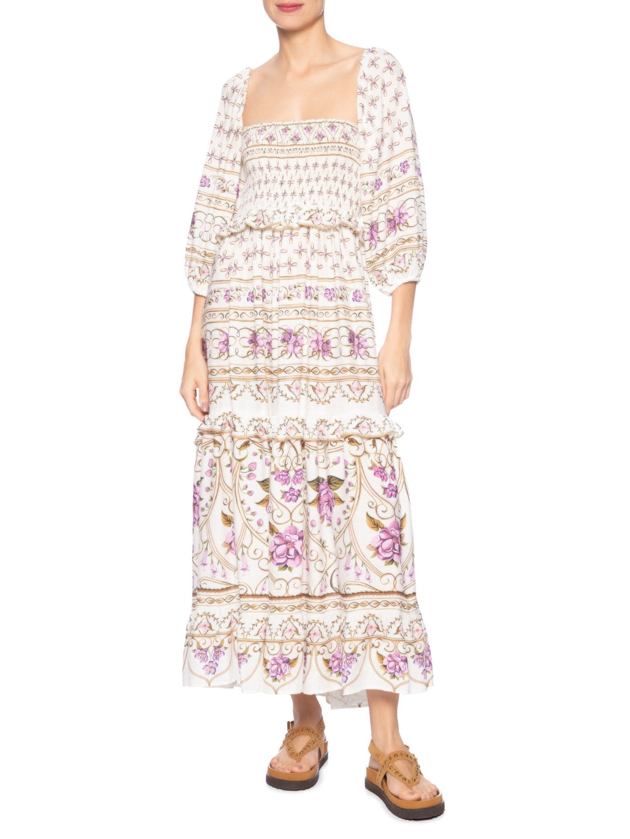 Vestido Lastex Poesia De Flor Branco Farm