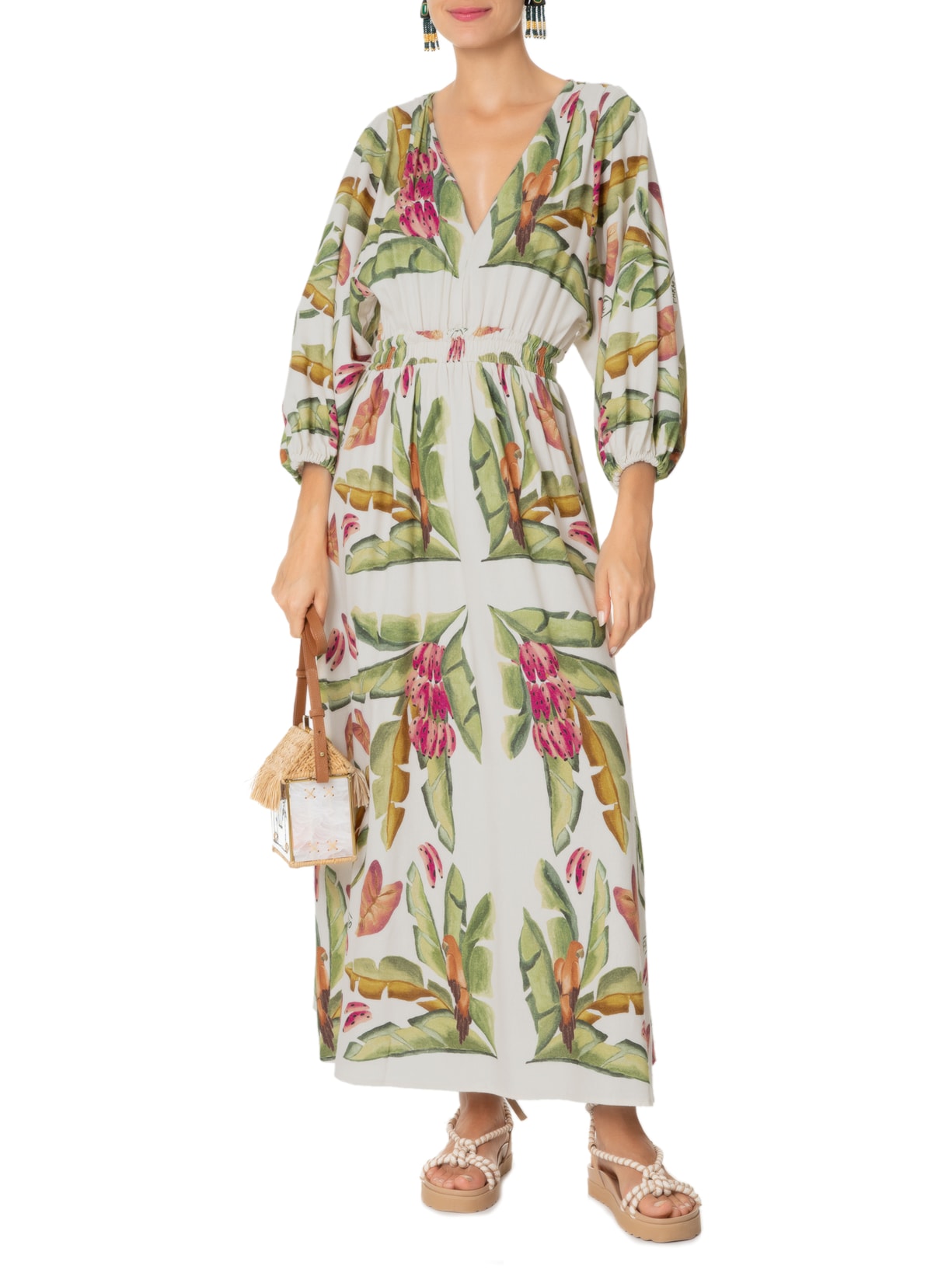 Vestido Lenço Folhagem de Verão Verde Farm