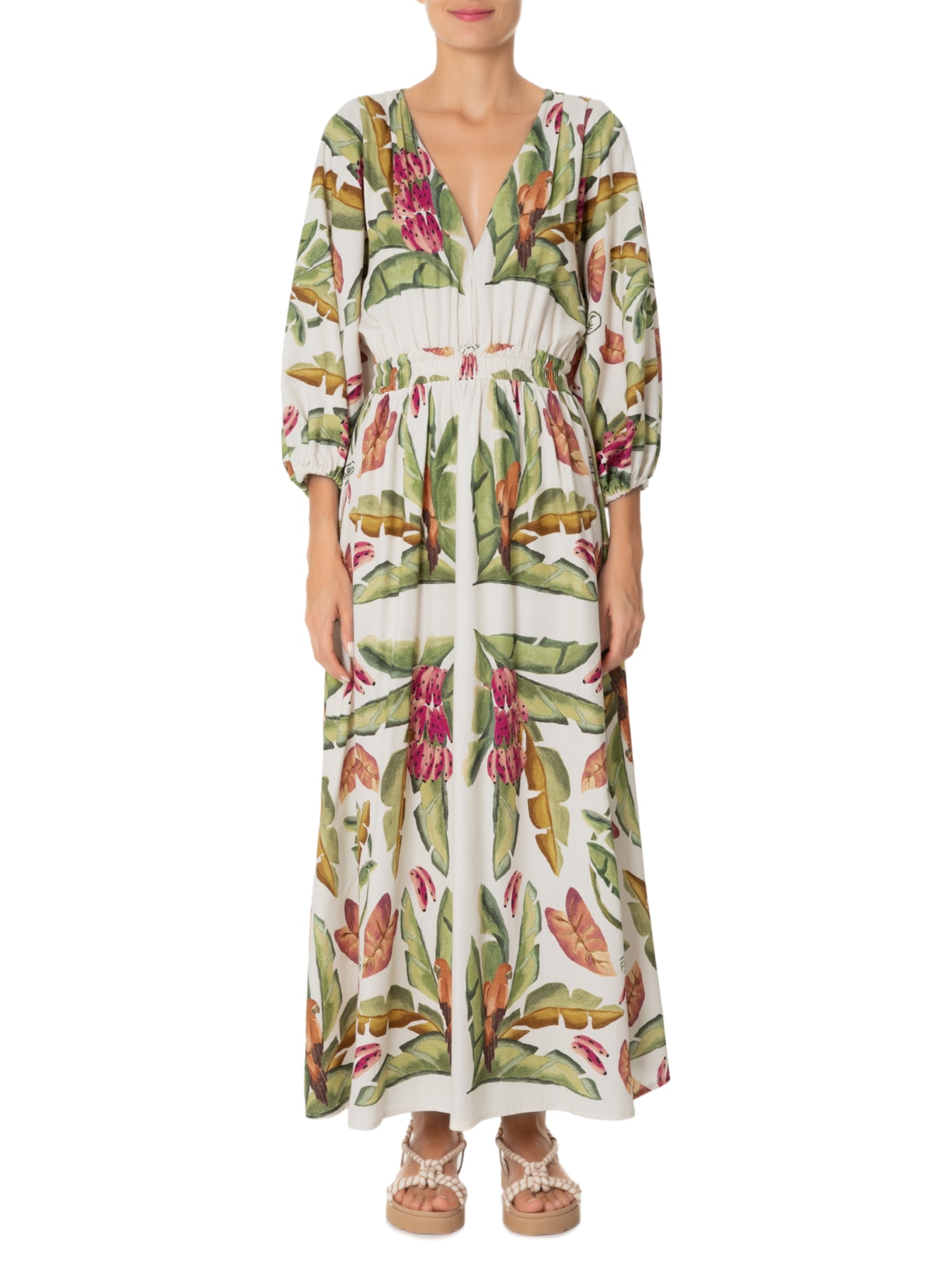 Vestido Lenço Folhagem de Verão Verde Farm