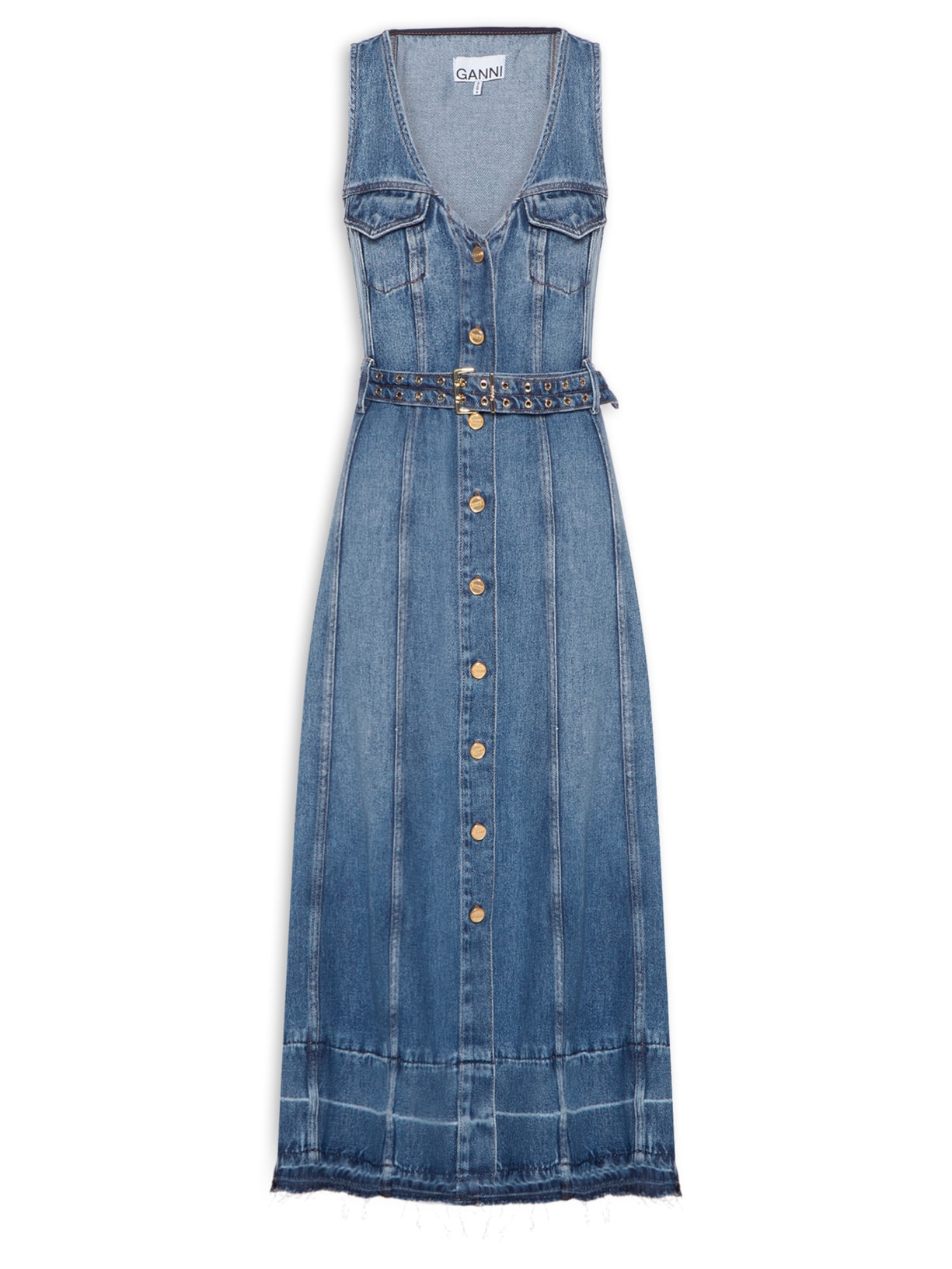 Vestido Light Denim Belt Midi Dress - Azul