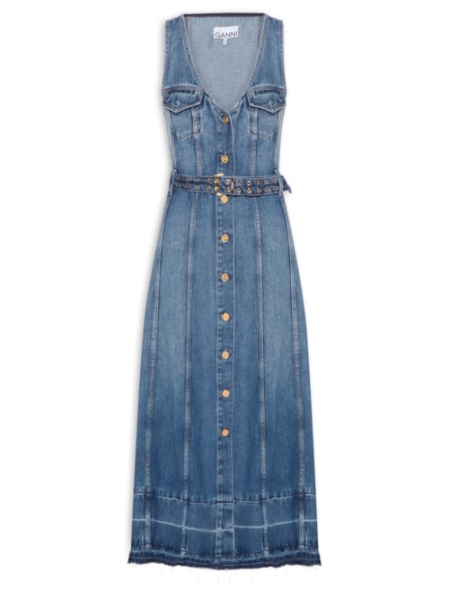 Vestido Light Denim Belt Midi Dress - Azul