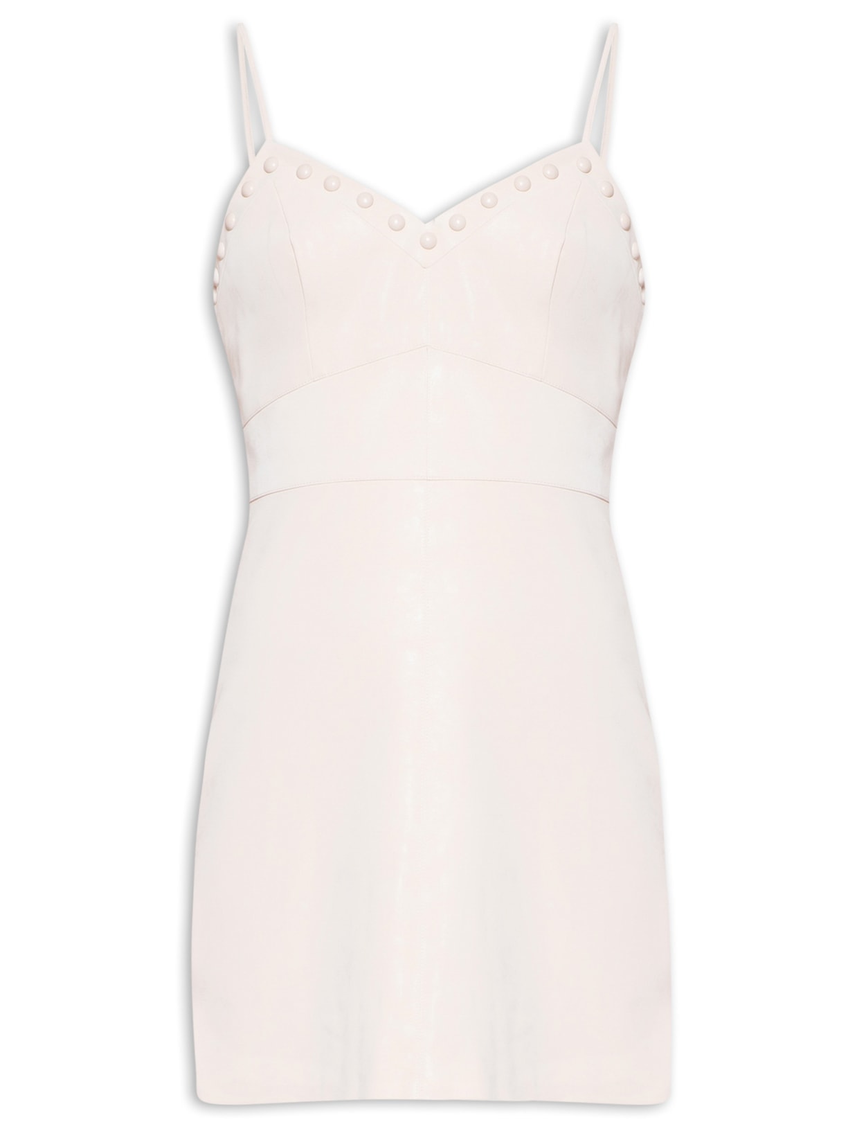 Vestido Like Leather Curto Aplicação - Bege