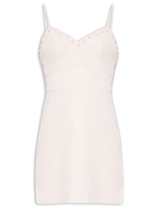 Vestido Like Leather Curto Aplicação - Bege