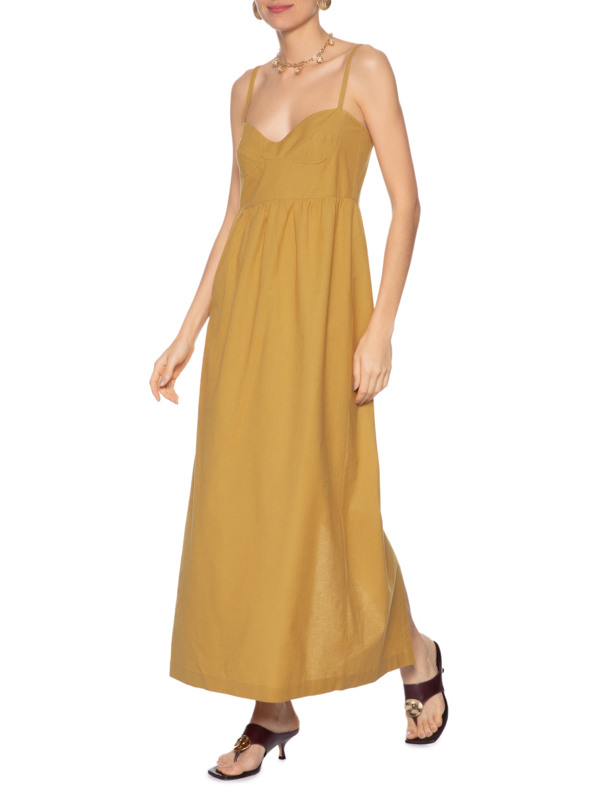 Vestido Like Linen Com Alças Marrom Animale Jeans