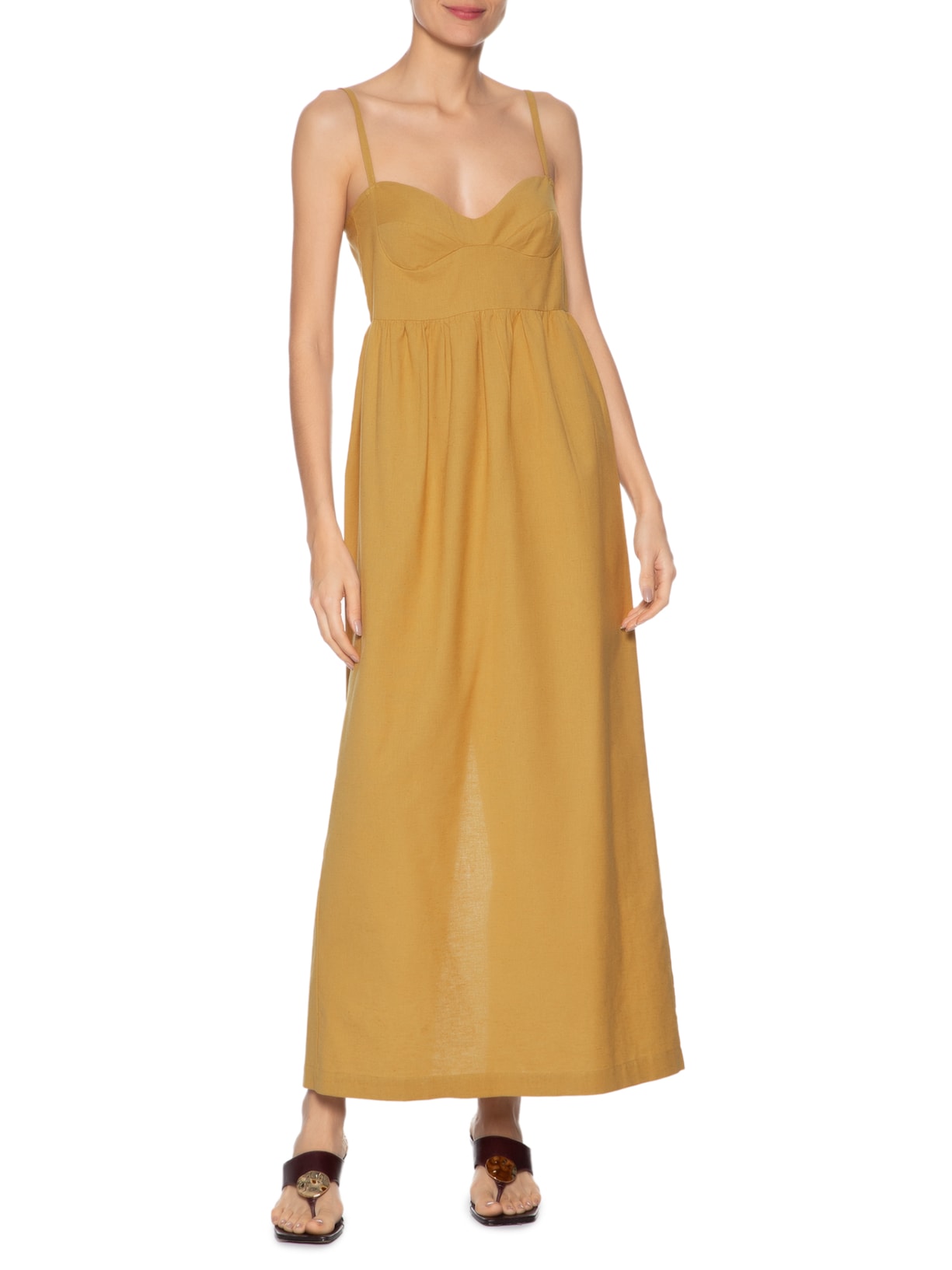 Vestido Like Linen Com Alças Marrom Animale Jeans